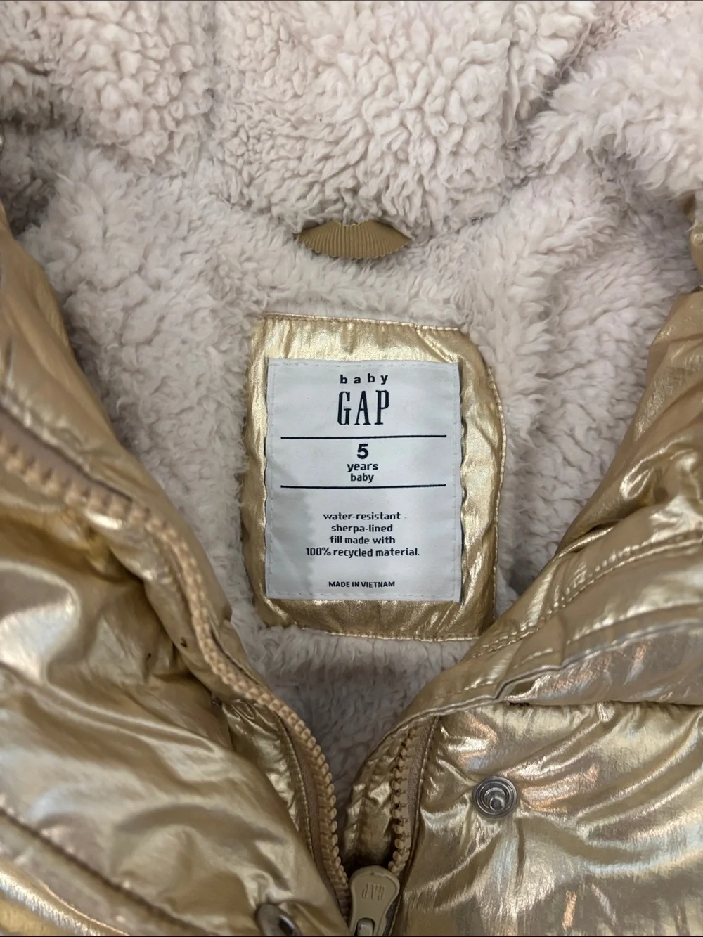EUC Gap Girls Metallic Gold Puffer Jacket with Hood